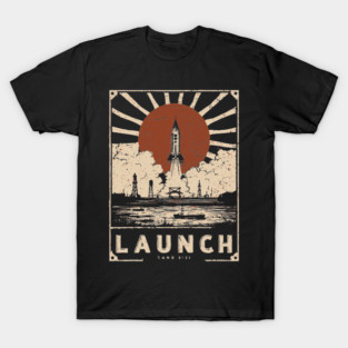 Launch Rocket - Vintage Japanese-Style Space Exploration Art T-Shirt