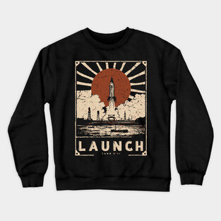 Launch Rocket - Vintage Japanese-Style Space Exploration Art Crewneck Sweatshirt