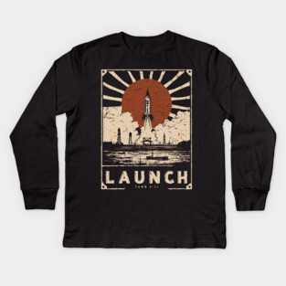 Launch Rocket - Vintage Japanese-Style Space Exploration Art Kids Long Sleeve T-Shirt
