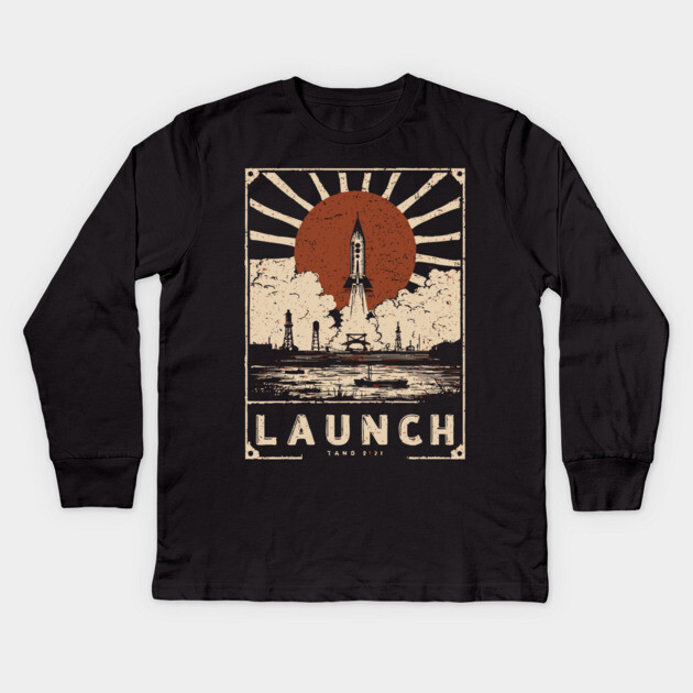 Launch Rocket - Vintage Japanese-Style Space Exploration Art Kids Long Sleeve T-Shirt by TuncGK