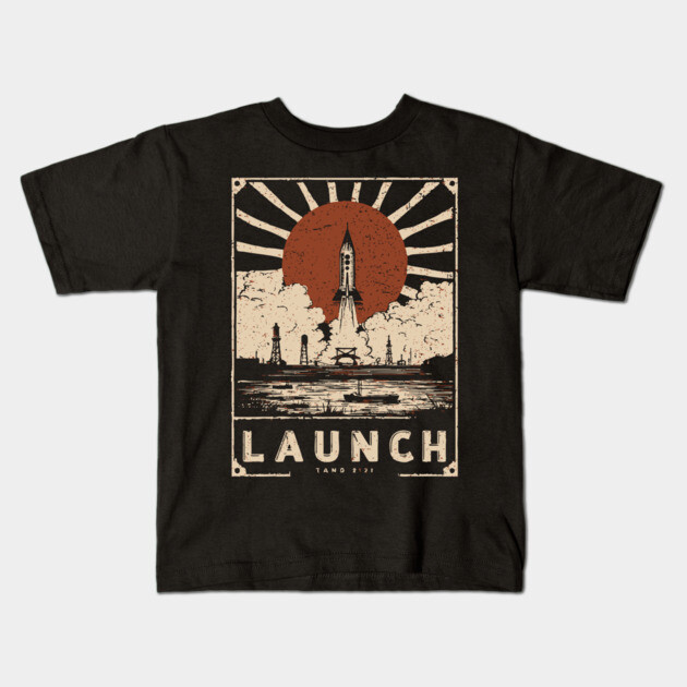 Launch Rocket - Vintage Japanese-Style Space Exploration Art Kids T-Shirt by TuncGK