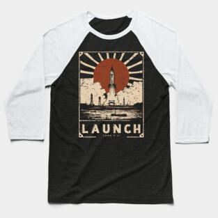 Launch Rocket - Vintage Japanese-Style Space Exploration Art Baseball T-Shirt