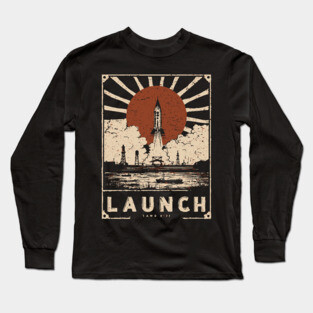 Launch Rocket - Vintage Japanese-Style Space Exploration Art Long Sleeve T-Shirt