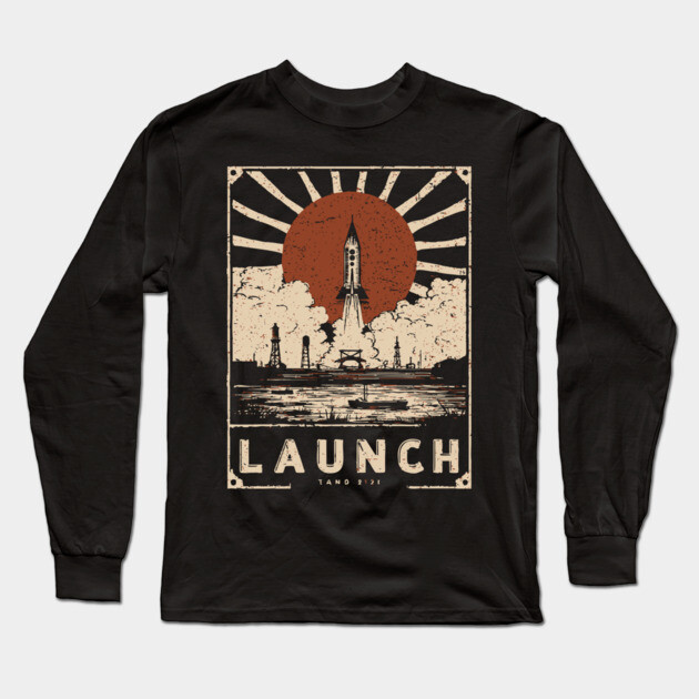 Launch Rocket - Vintage Japanese-Style Space Exploration Art Long Sleeve T-Shirt by TuncGK