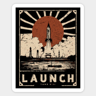 Launch Rocket - Vintage Japanese-Style Space Exploration Art Sticker