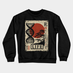 Life DNA - Vintage Japanese-Style Science Art with Kanji Crewneck Sweatshirt