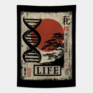 Life DNA - Vintage Japanese-Style Science Art with Kanji Tapestry