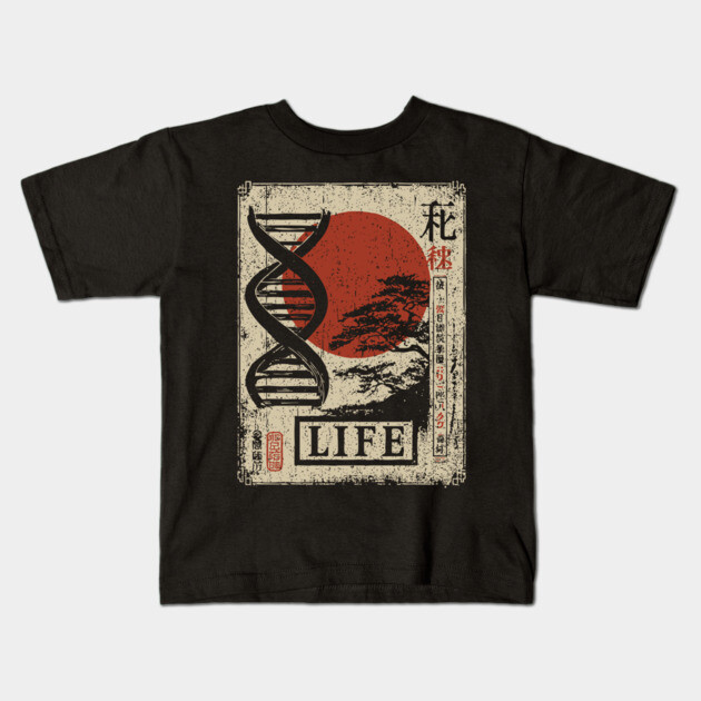 Life DNA - Vintage Japanese-Style Science Art with Kanji Kids T-Shirt by TuncGK
