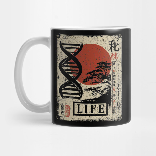 Life DNA - Vintage Japanese-Style Science Art with Kanji by TuncGK