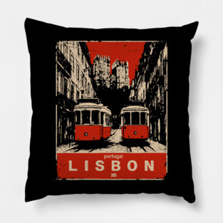 Lisbon Tram - Vintage Japanese-Style Portuguese Travel Art Pillow