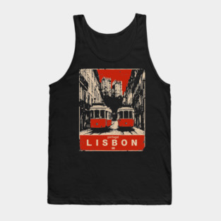 Lisbon Tram - Vintage Japanese-Style Portuguese Travel Art Tank Top