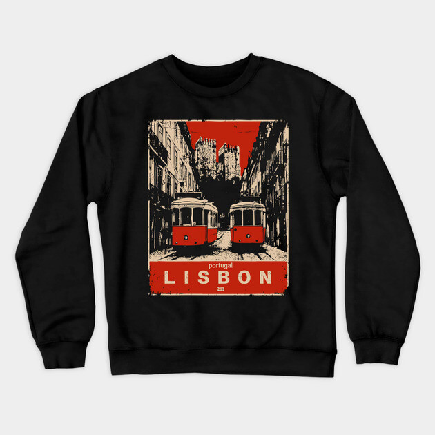 Lisbon Tram - Vintage Japanese-Style Portuguese Travel Art Crewneck Sweatshirt by TuncGK