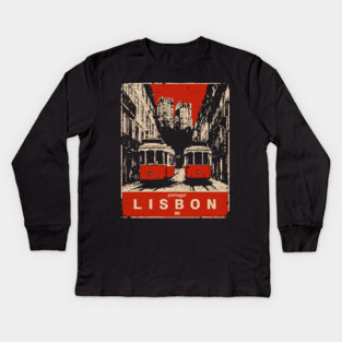 Lisbon Tram - Vintage Japanese-Style Portuguese Travel Art Kids Long Sleeve T-Shirt