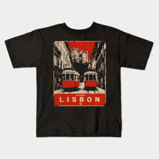 Lisbon Tram - Vintage Japanese-Style Portuguese Travel Art Kids T-Shirt