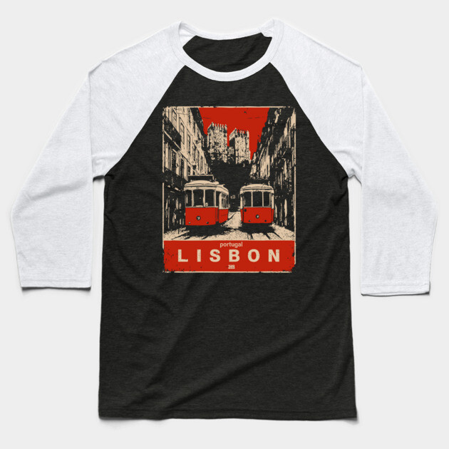 Lisbon Tram - Vintage Japanese-Style Portuguese Travel Art Baseball T-Shirt by TuncGK