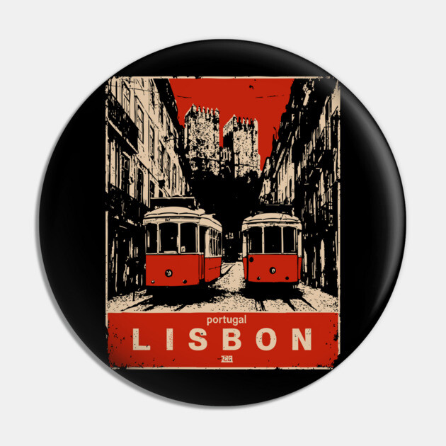 Lisbon Tram - Vintage Japanese-Style Portuguese Travel Art Pin by TuncGK