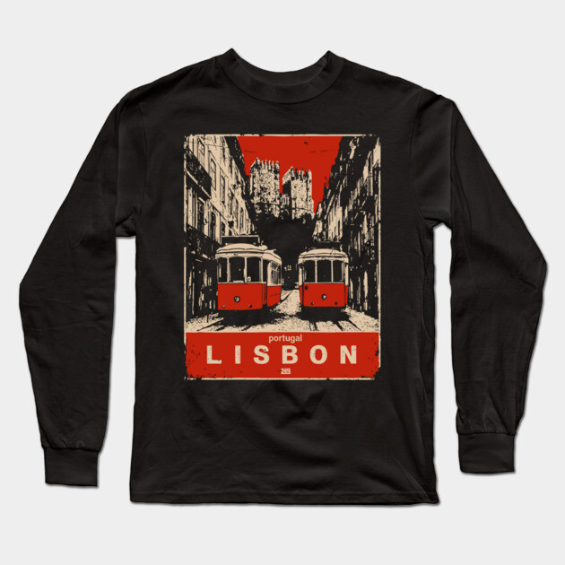 Lisbon Tram - Vintage Japanese-Style Portuguese Travel Art Long Sleeve T-Shirt by TuncGK