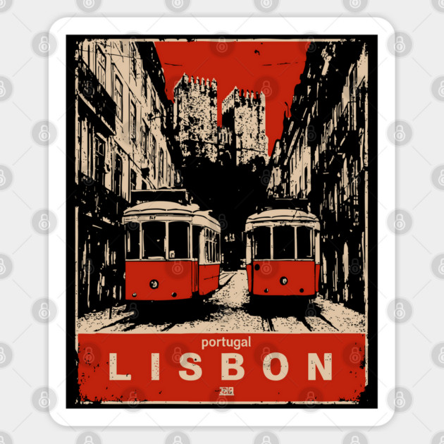 Lisbon Tram - Vintage Japanese-Style Portuguese Travel Art Sticker by TuncGK