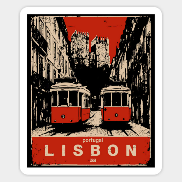 Lisbon Tram - Vintage Japanese-Style Portuguese Travel Art Magnet by TuncGK