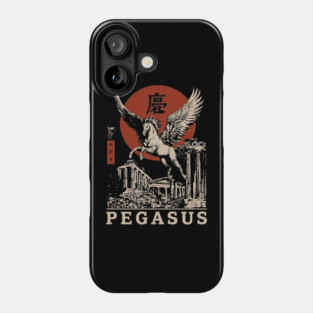 Mythical Pegasus - Vintage Japanese-Style Fantasy Art with Kanj Phone Case