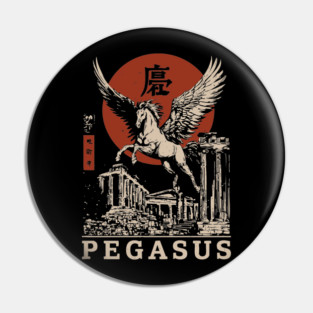 Mythical Pegasus - Vintage Japanese-Style Fantasy Art with Kanj Pin