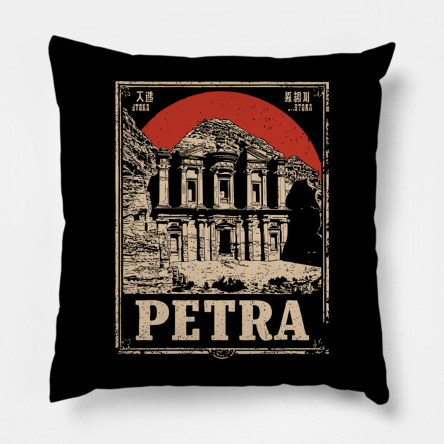 Petra Jordan - Vintage Japanese-Style Ancient Wonder Art Pillow by TuncGK