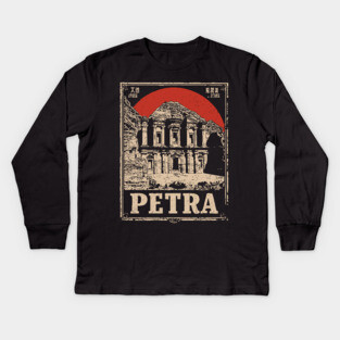 Petra Jordan - Vintage Japanese-Style Ancient Wonder Art Kids Long Sleeve T-Shirt