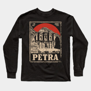 Petra Jordan - Vintage Japanese-Style Ancient Wonder Art Long Sleeve T-Shirt