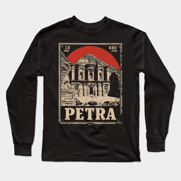 Petra Jordan - Vintage Japanese-Style Ancient Wonder Art Long Sleeve T-Shirt by TuncGK