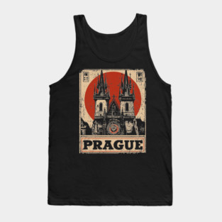 Prague Astronomical Clock - Vintage Japanese-Style Czech Travel Art Tank Top