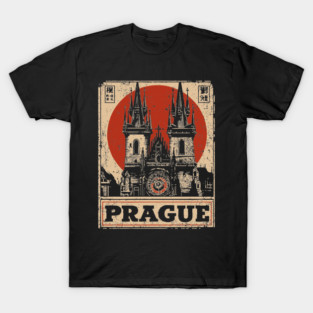 Prague Astronomical Clock - Vintage Japanese-Style Czech Travel Art T-Shirt