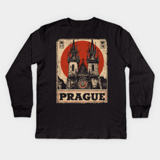 Prague Astronomical Clock - Vintage Japanese-Style Czech Travel Art Kids Long Sleeve T-Shirt