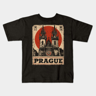 Prague Astronomical Clock - Vintage Japanese-Style Czech Travel Art Kids T-Shirt