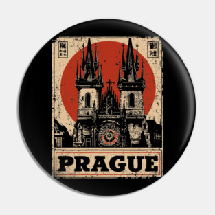 Prague Astronomical Clock - Vintage Japanese-Style Czech Travel Art Pin