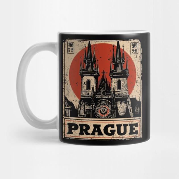 Prague Astronomical Clock - Vintage Japanese-Style Czech Travel Art by TuncGK