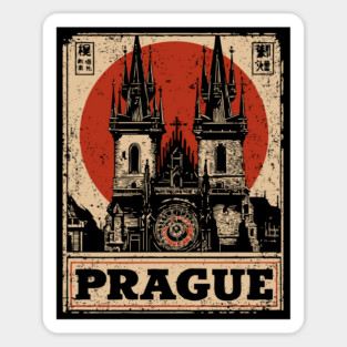 Prague Astronomical Clock - Vintage Japanese-Style Czech Travel Art Sticker