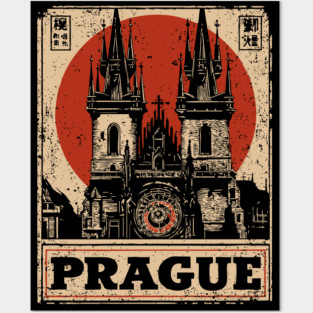 Prague Astronomical Clock - Vintage Japanese-Style Czech Travel Art Posters and Art