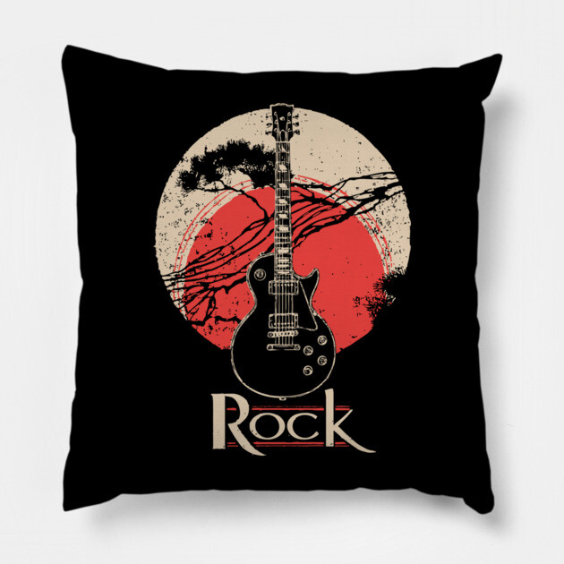 Rock Guitar - Vintage Japanese-Style Music Art Pillow by TuncGK