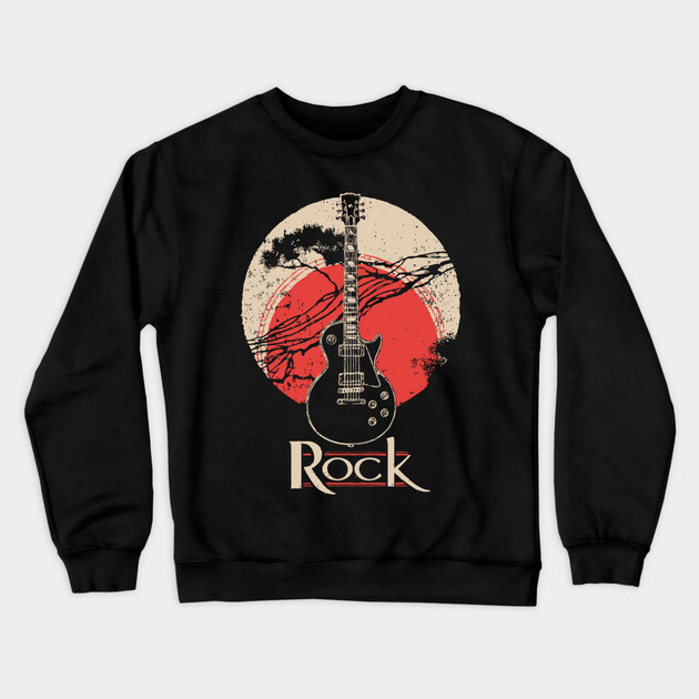 Rock Guitar - Vintage Japanese-Style Music Art Crewneck Sweatshirt by TuncGK
