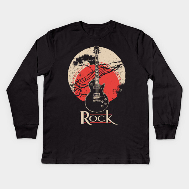 Rock Guitar - Vintage Japanese-Style Music Art Kids Long Sleeve T-Shirt by TuncGK