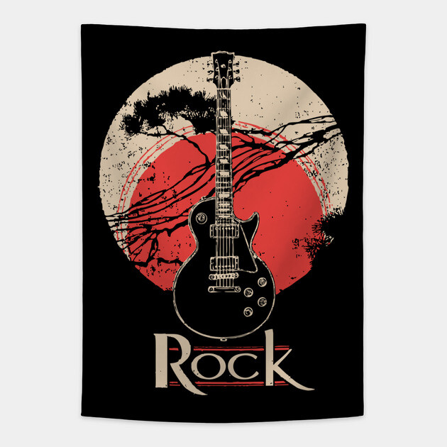 Rock Guitar - Vintage Japanese-Style Music Art Tapestry by TuncGK