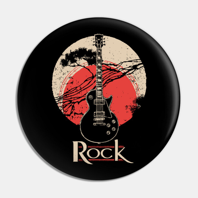 Rock Guitar - Vintage Japanese-Style Music Art Pin by TuncGK