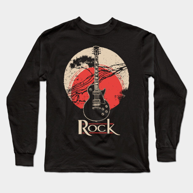 Rock Guitar - Vintage Japanese-Style Music Art Long Sleeve T-Shirt by TuncGK
