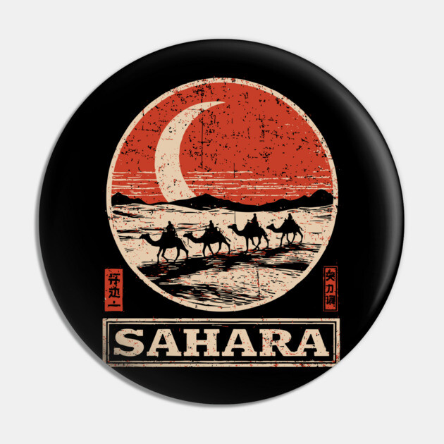 Sahara Desert Caravan - Vintage Japanese-Style Travel Art Pin by TuncGK