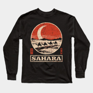 Sahara Desert Caravan - Vintage Japanese-Style Travel Art Long Sleeve T-Shirt
