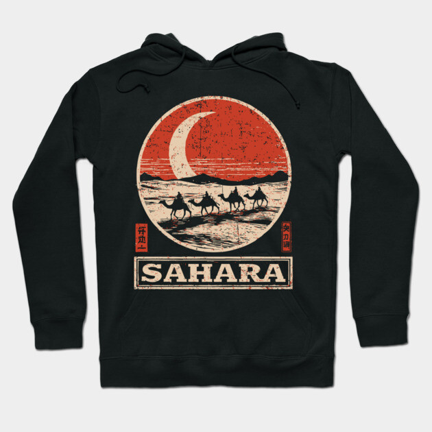Sahara Desert Caravan - Vintage Japanese-Style Travel Art Hoodie by TuncGK