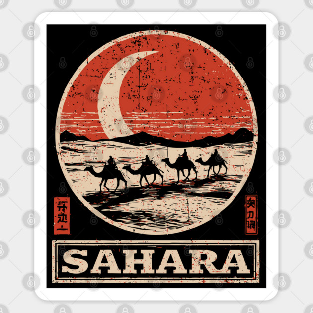 Sahara Desert Caravan - Vintage Japanese-Style Travel Art Sticker by TuncGK