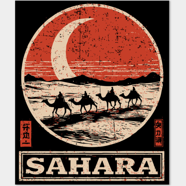 Sahara Desert Caravan - Vintage Japanese-Style Travel Art Wall Art by TuncGK
