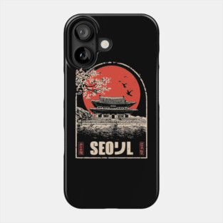Seoul Cherry Blossoms - Vintage Japanese-Style Korean Travel Art Phone Case