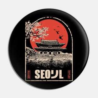Seoul Cherry Blossoms - Vintage Japanese-Style Korean Travel Art Pin